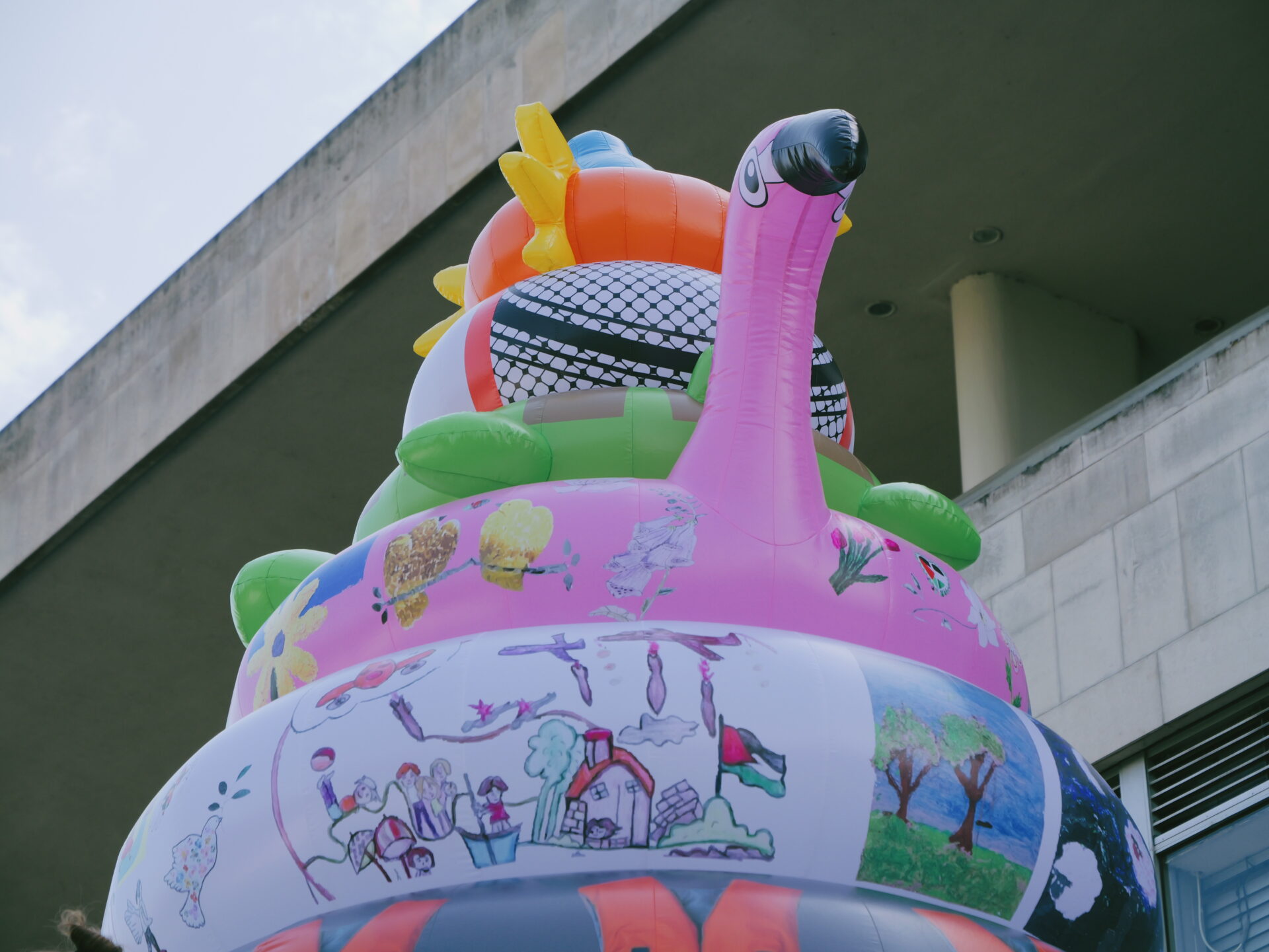 a large inflatable sculpture made of swimming inflatables outside the Southbank Centre